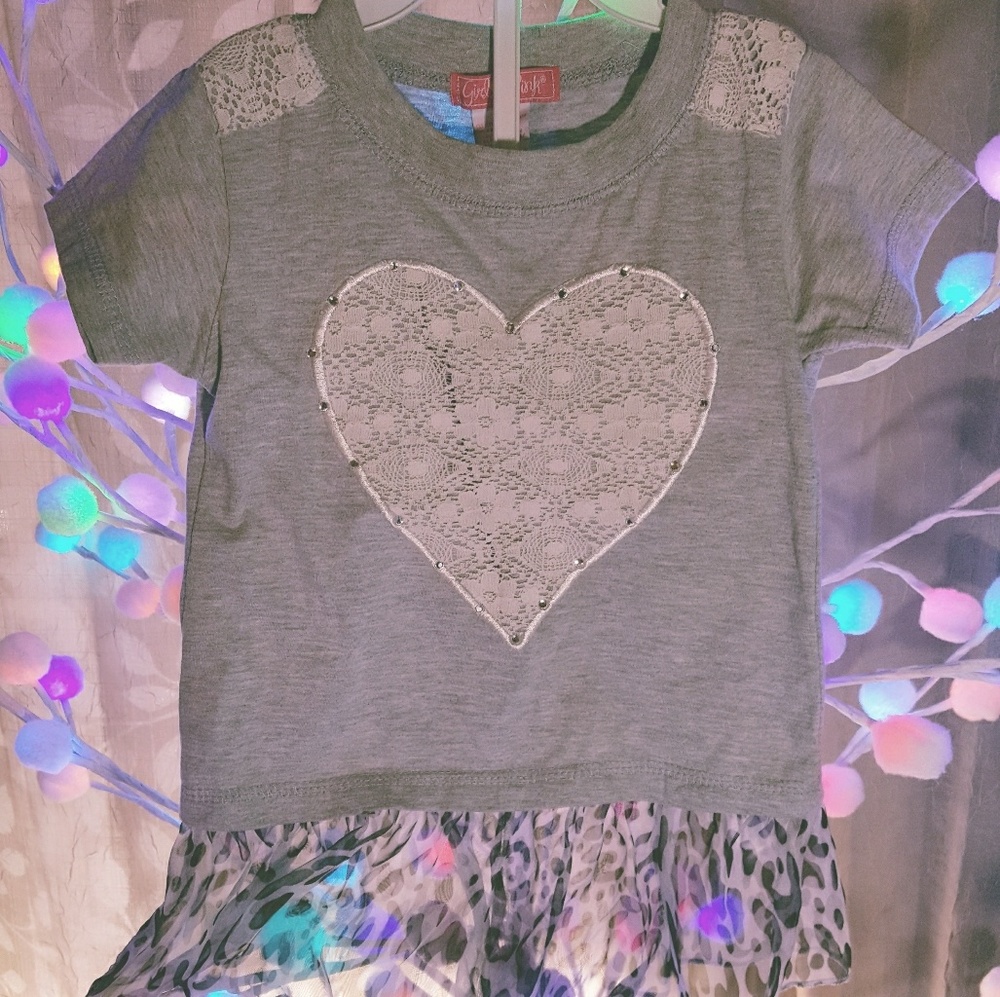 Little girls Heart Tee with sheer frill